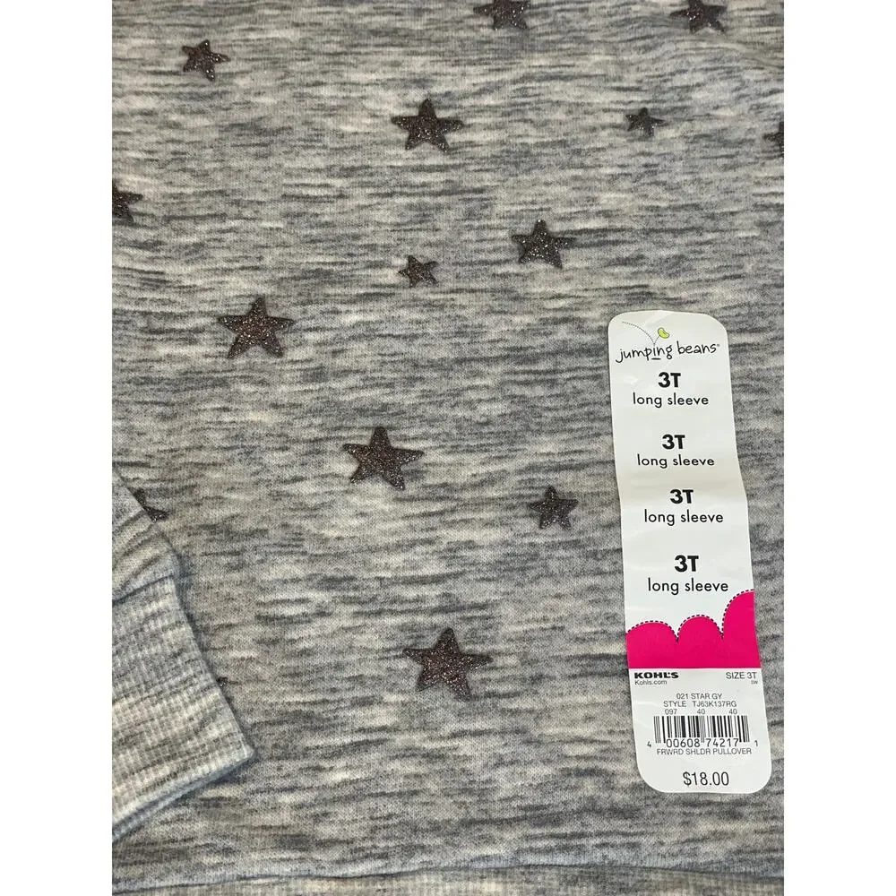 Jumping Bean Sweatshirt Girls 3T Gray Lightweight Silver Stars New With Tag
